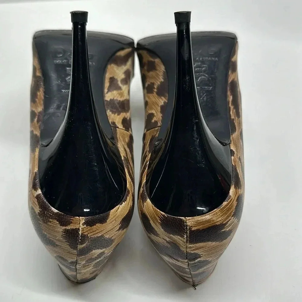 Dolce & Gabanna High Heel Shoes Pumps Cheetah Animal Print Brown Size 39.5 9.5 - Picture 10 of 13